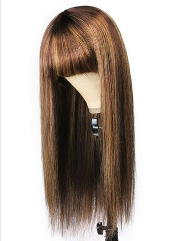 16 inch Human Hair Wig Honey Blonde Brown Non Lace Wigs With Bangs Ombre color