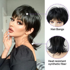 Short Black Wig Layered Pixie Cut Wig With Bangs Cosplay Fashion Party Wigs