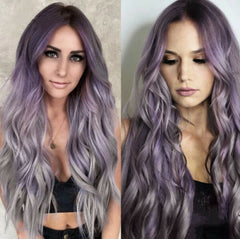 Long Wavy Dark Root Ombre Purple Cosplay Wigs for Women Colorful Heat Resistant