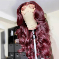Body Wave Hair Lace Front Wigs Red Burgundy Color Synthetic Glueless Heat Safe