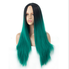 Straight Wigs Ombre Dark Green Wig Glueless Long Heat Resistant Synthetic Wigs