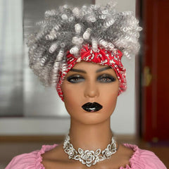 Headband Wigs Short Curly Wigs for Black Women Grey Wrap Wigs Kinky Curly