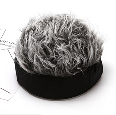 Men Women Adjustable Beanie Hat with Spiked Fake Hair Hiphop Short Wig Cap Funny