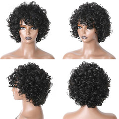 Pixie Cut Loose Curly Wig Peruvian Hair Bouncy Waves Wigs Fluffy Curls No Lace