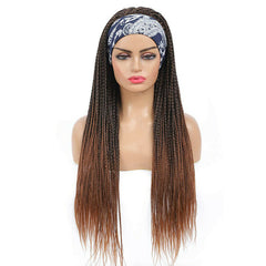 Headband Wig Box Braided Wigs for Black Women Micro Braids Fiber Brown Wig