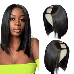 U Part Wig Human Hair Straight Bob Wigs For Black Women 12 inch Brazilian Remy
