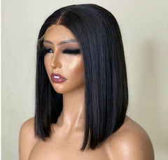 Short Black Bob Straight Wig 13×4 T Part Lace Front Human Hair Wigs Middle Part
