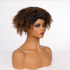 Short Synthetic Head-Wrap Wig Curly African Ombre Blonde Afro Full Wig Headband