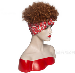 Afro Women Short Brown Full Curly Hair Synthetic Pixie Cut Cosplay Wig Headband wig