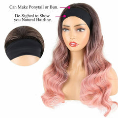 Ombre Pink Headband Wig Long Body Wave Synthetic Glueless Heat Safe Natural Wave