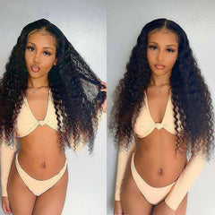 Women Long Black Deep Wave Lace Front Wig Synthetic Hair Wigs Heat Safe Cosplay