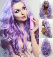 Long Purple Body Wavy Wig Curly Synthetic Lace Front Wigs Cosplay Heat Glueless