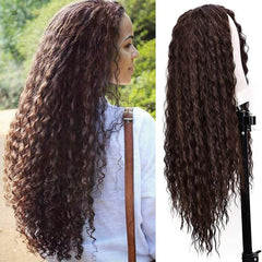 Curly Hair Wig For Women Long Girl Kinky Wavy Natural Brown Wig
