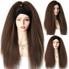 Headband Wig for Black Women Kinky Straight Wigs Afro Yaki Mixed Light Brown