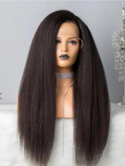 Long 24" Yaki Kinky Straight Wigs Synthetic Afro Kinky Full Wigs for Black Women