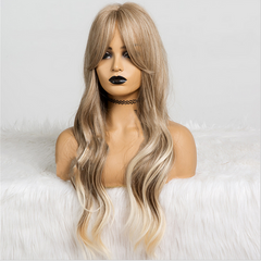 Long Blonde Wigs Ombre Curly Wavy Wig Synthetic Hair Wigs With Bang for Women Cosplay Wig