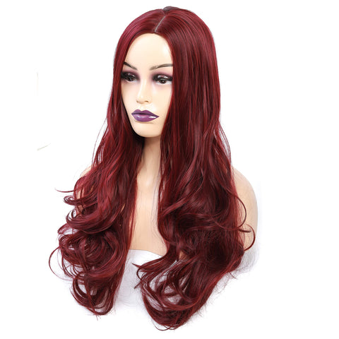 26 inch Long Wavy Wig With Air Bangs for Party Cosplay Heat Resistant Synthetic Wig Grey Pink Color