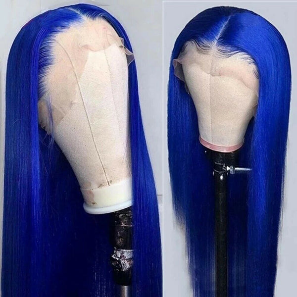 Long Silky Dark Blue Lace Front Wigs Straight Synthetic Hair Wig Heat Resistant