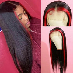 Red Highlight Black Hair Lace Front Wigs Glueless Natural Link Fashion Party Wig