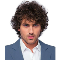 Men's Black brown Short Wigs Natural Curly Synthetic Hair Cosplay Party Show Wig