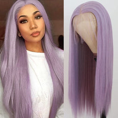 Long Straight Wigs Light Purple Lace Front Synthetic Wig Women Cosplay Costume