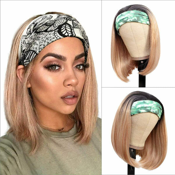 Ombre Blonde Headband Wigs for Black Women Glueless Synthetic Heat Safe Bob Wigs