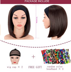 Straight Brown Headband Bob Wig for Black Women Glueless Short Synthetic Wigs