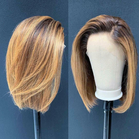 Sexy Brazilian Ombre Blonde Short Straight Bob Lace Front Wig Synthetic Glueless