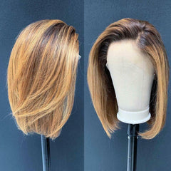 Sexy Brazilian Ombre Blonde Short Straight Bob Lace Front Wig Synthetic Glueless