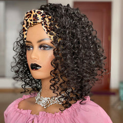 Black Headband Wig Short Deep Curly Synthetic Black Cosplay for Women Wigs Party