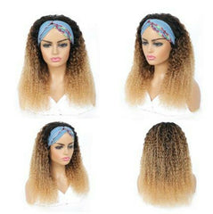Long HeadBand Wigs Kinky Curly Ombre Brown Blonde Synthetic Wigs for Black Women