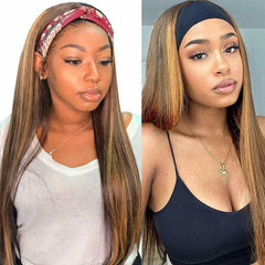 Long Straight Headband Wig Brown Highlight Wigs for Women Synthetic Headband Wig