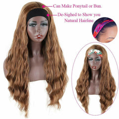 Brown Long Wavy Headband Wigs Synthetic Glueless Natural Body Wave Easy to Wear