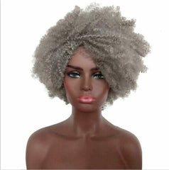 Short Afro Kinky Curly Grey Wigs Natural Looking Soft Synthetic for Black Women