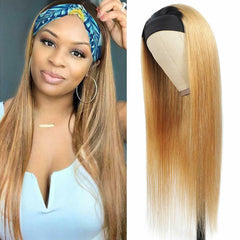 Ombre Blonde Long Straight Natural HeadBand Wig Synthetic Glueless Heat Safe