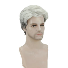 Gray White Cosplay Short Wigs for Men Costume Party Natural Curly Synthetic Wig