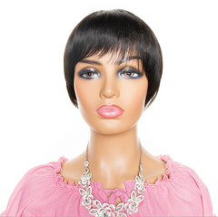 Short Pixie Cut Human Hair Wig with bang None Lace Natural Soft Hair