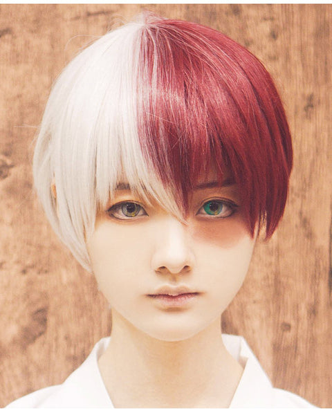 Half Silver White Half Red Cosplay Wig for Halloween