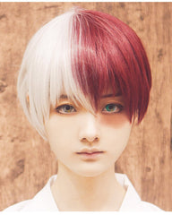 Half Silver White Half Red Cosplay Wig for Halloween