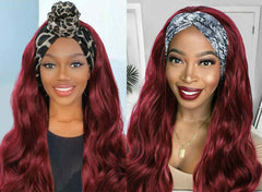 Wine Red Headband Wig Glueless Long Body Wavy Synthetic Wigs to Wear Daily Party