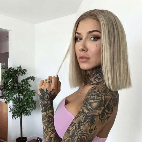 13x4 T Part Lace Front Wigs Grey Brown Straight Synthetic Wig Glueless Daily