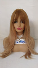 Long Ombre Brown Wavy Wig Synthetic Hair Wigs With Bangs for women