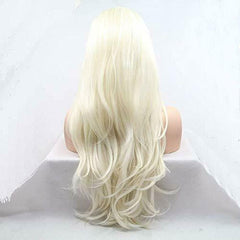 White Color Long Body Wave Platinum Hair Synthetic No Lace Wig