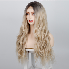 4*2 Lace Front Wig Long Wavy Full Wigs Ombre Blonde Brown root Synthetic Wigs