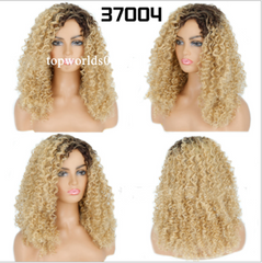 Light Blond Kinky Curly Short Wigs Dark Brown Roots Cosplay Halloween Patry Wigs