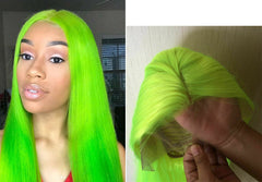 Green Wigs Lace Front Wig Synthetic Wig Bright Green Long Straight Hair Glueless