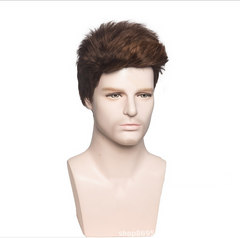 Men's Short Pixie Cut Wigs Brown Synthetic Wigs ]Retro Natural Looking Wigs
