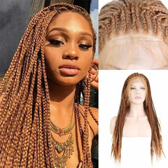 Dark Brown Micro Braiding Synthetic Lace Front Wigs Natural Hairline Fiber Braid