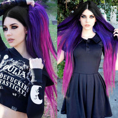 Women Long Straight Synthetic Wig Ombre Purple Hair Heat Safe Cosplay Party Wigs
