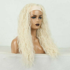 Long Loose Wave Light Gold Blond Wig With Headband Synthentic Hest Resistant
